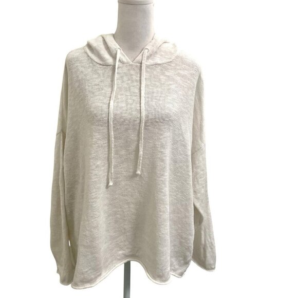 Eileen Fisher Linen Blend Slub Knit Hoodie Sweater Rolled Hem White size 1X - Picture 1 of 5